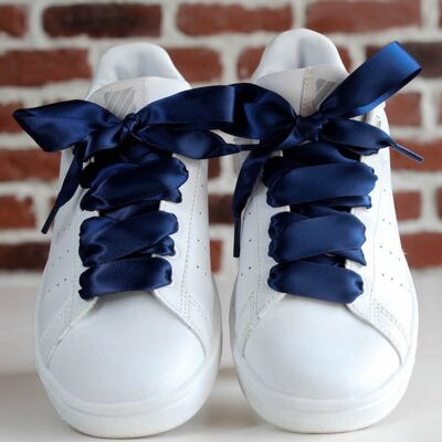 Navy blue satin shoelaces