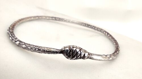 Ouroboros Sterling Silver Bangle, Snake Texture Bracelet, Infinity Jewelry for Women