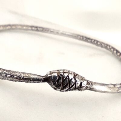 Ouroboros Sterling Silver Bangle, Snake Texture Bracelet, Infinity Jewelry for Women