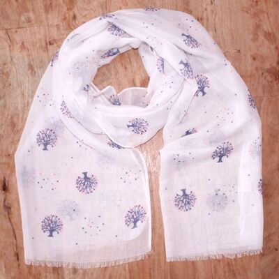 Belvaux - Tree of Life with Hearts Scarf - White (50x180cm)