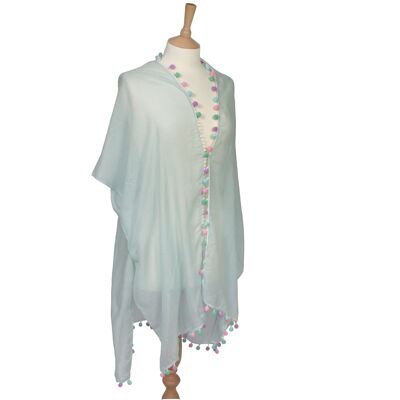 Bous - Caftan Pastel à Pompons - Bleu Clair