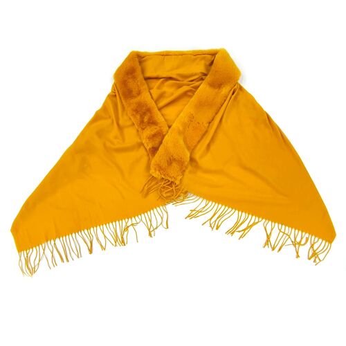 Serta - Faux Fur Trim on Large Shawl - Gold