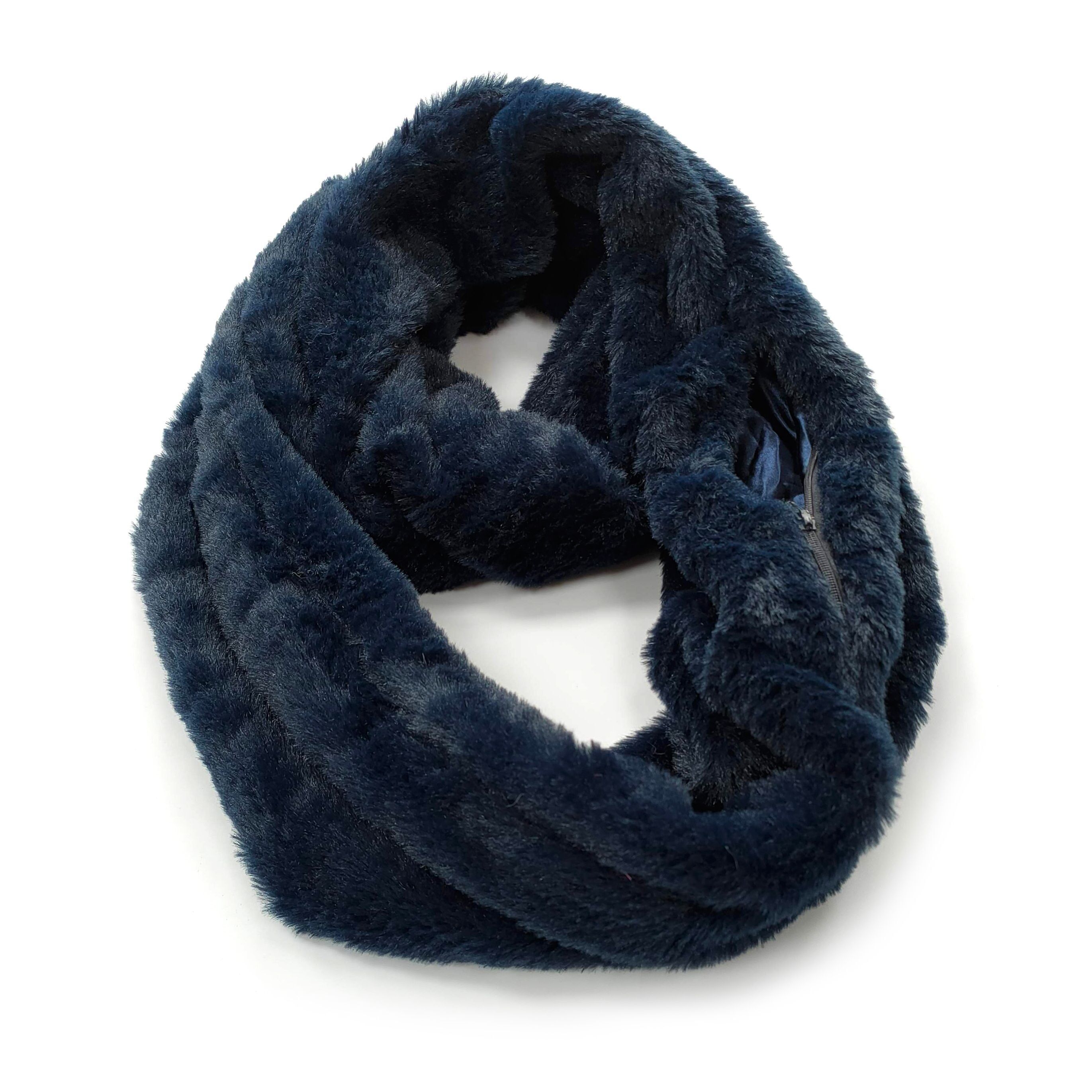 Jozini - Snood peloso con tasca con zip - Blu navy