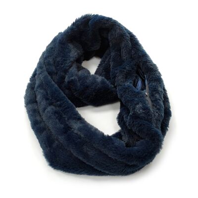 Jozini - Cuello peludo con bolsillo con cremallera - Azul marino