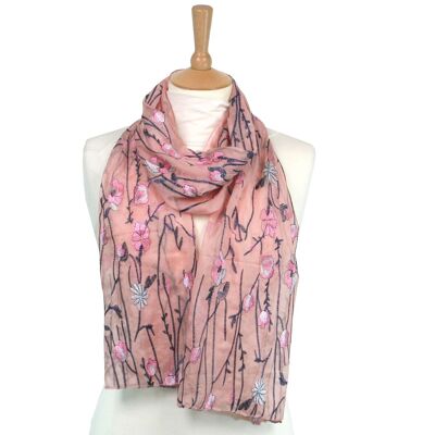 Abey - Embroidery Style Scarf - Pink