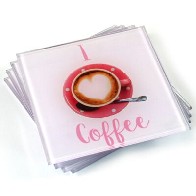 Set of 4 Coasters - I love Coffee