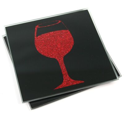 S-2 Glitter Coasters w-ribbon - Red Wine