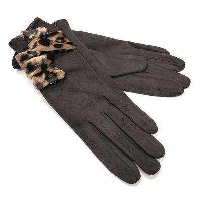 Animal Print Bow Knot Gloves - Black