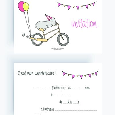 Invitations anniversaire vélo rose