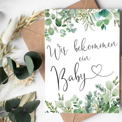 Postkarte "Wir bekommen ein Baby" Eukalyptus