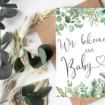 Postkarte "Wir bekommen ein Baby" Eukalyptus