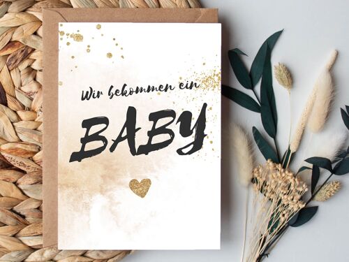Postkarte "Wir bekommen ein Baby" Glitter