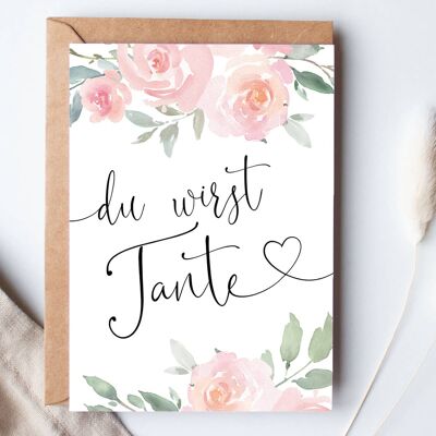 Postkarte "Du wirst Tante" Roses