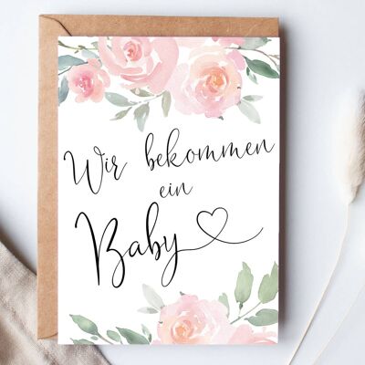Carte postale "On va avoir un bébé" Roses