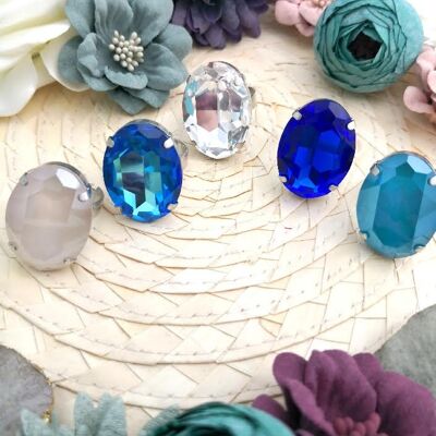 Swarovski crystal adjustable rings - cold colors