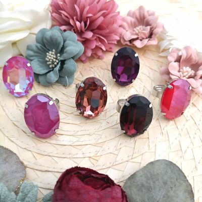 6 XL Swarovski crystal rings - warm colors