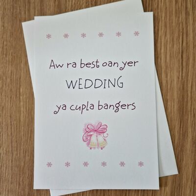 Tarjeta de felicitación de boda escocesa divertida