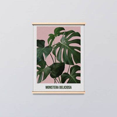 A3 Monstera Deliciosa Plant Art Print with Green Font
