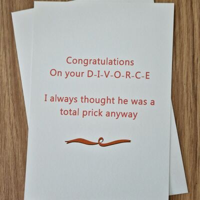 Carte de félicitations drôle de divorce sarcastique - pour elle