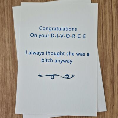 Scheda di congratulazioni per il divorzio sarcastico divertente - per lui