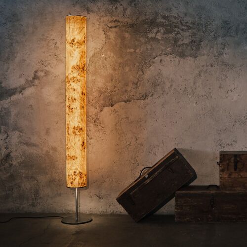 Arbor Stehlampe | Holz Furnier Lampe Pappel Maser - Edelstahl