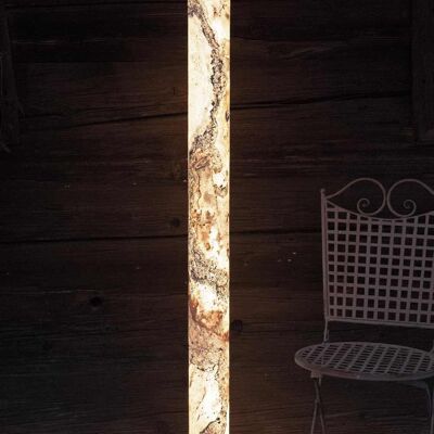 Lampadaire colonne | Lampe en placage de pierre blanc perle - noir