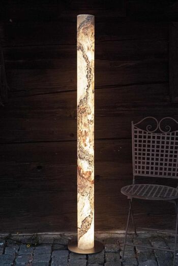 Lampadaire colonne | Lampe en placage de pierre blanc perle - noir 1