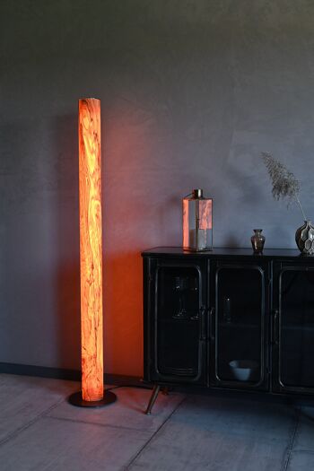 Lampadaire colonne | Lampe en placage de bois grain de frêne olive - acier inoxydable 1