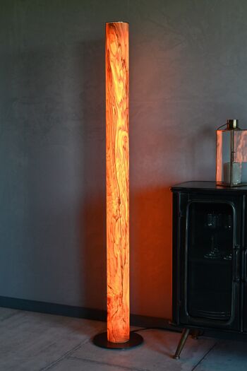 Lampadaire colonne | Lampe en placage de bois grain de frêne olive - acier inoxydable 4
