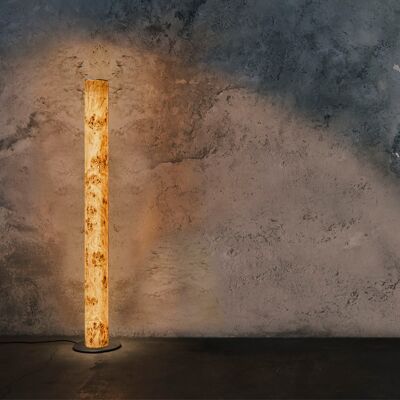 Lámpara de pie de columna | Lámpara de chapa de madera burl de álamo - acero inoxidable