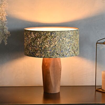 Lampe de chevet Pura | Abat-jour en bleuet - socle en noyer - bleuet