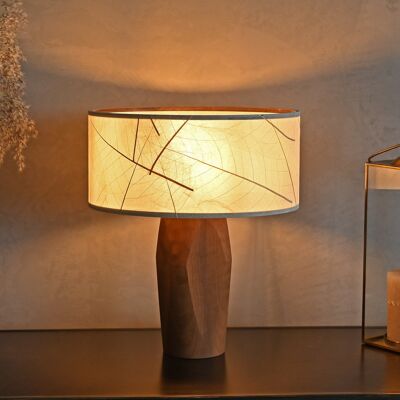 Lampe de chevet Pura | Abat-jour feuille - base noyer - feuilles