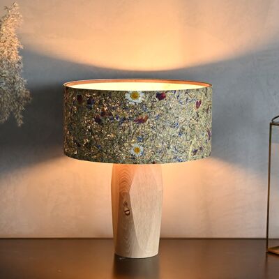 Pura bedside lamp | Shade made of alpine meadow - base made of oak - alpine meadow