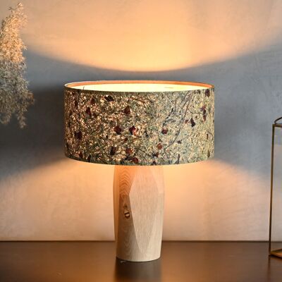 Lampe de chevet Pura | Abat-jour fleur de rose - base chêne - fleur de rose