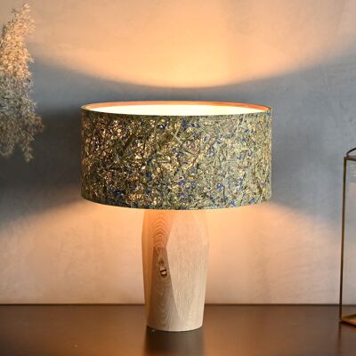 Lampe de chevet Pura | Abat-jour Bleuet - Base Chêne - Bleuet