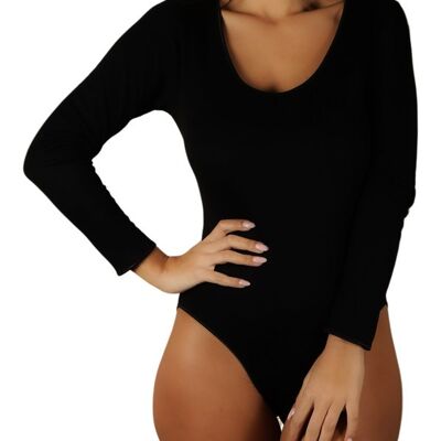 Women's Long Sleeve Body in Fleece Cotton E-2710 - Black