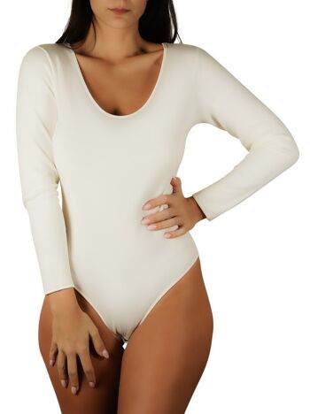 Body Femme Manches Longues en Laine Coton E-4710 - Blanc 1