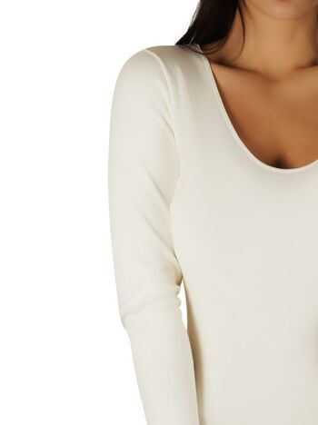 Body Femme Manches Longues en Laine Coton E-4710 - Blanc 3