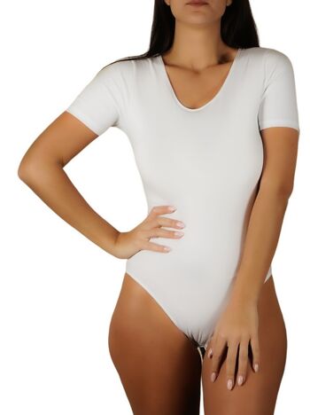 Body pour femme à manches mi-longues en coton stretch E-1411 - Blanc 1
