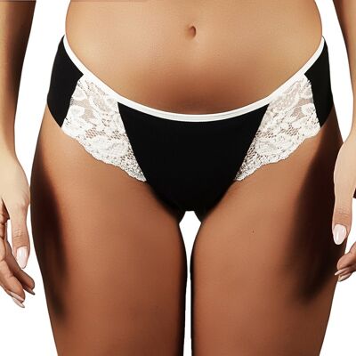 Woman Brazilian with Lace in Ecological Microfiber E-1402 - Black