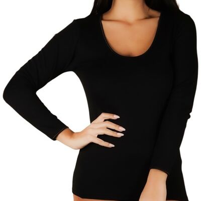 Chemise en coton polaire à manches longues pour femmes E-2310 - Noir