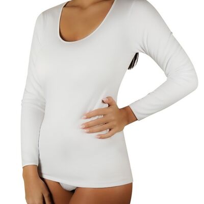 Langarm-Frauenhemd aus Fleece-Baumwolle E-2310 - Weiß