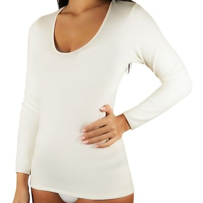 Women's Long Sleeve Camisole in Cotton Wool E-4310 - White