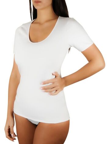 Camisole à manches mi-longues en coton pour femmes E-3210 - Blanc 1