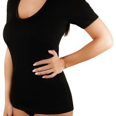 Camisole à manches mi-longues en coton pour femmes E-3210 - Noir