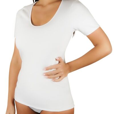 Woman Half Sleeve Camisole in Fleece Cotton E-2210 - White