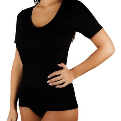 Woman Half Sleeve Camisole in Fleece Cotton E-2210 - Black