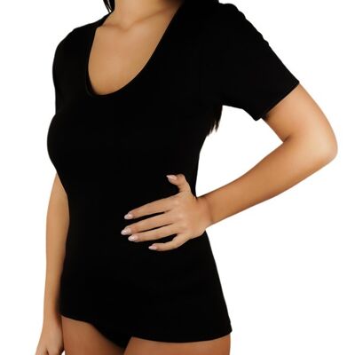 Damen Unterhemd mit halben Ärmeln aus Baumwolle E-4210 - Schwarz