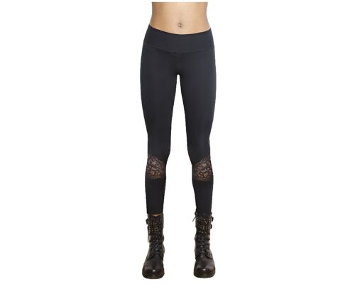 Leggings Personality con Inserti pizzo in Viscosa E-VERA - Nero