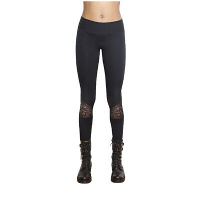 Legging de personnalité avec empiècements en dentelle en viscose E-VERA - Noir